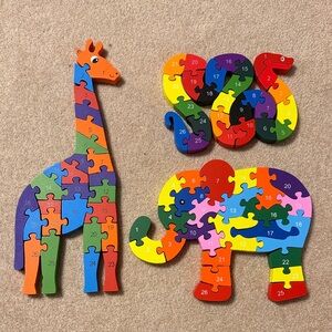 Colorful ABC & 123 Wooden Animal Puzzle Set for Kids